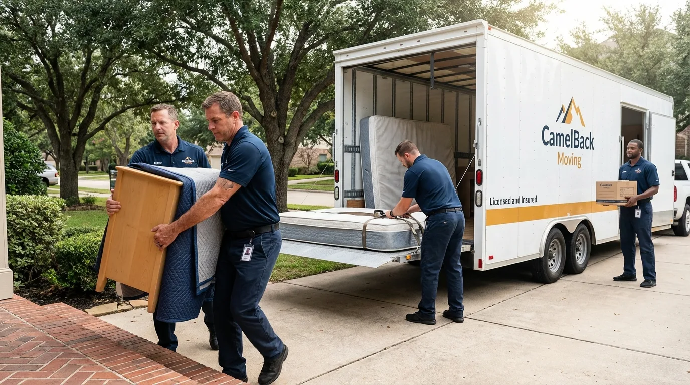 Crew loading residential truck for cross-state move from Westport, CT