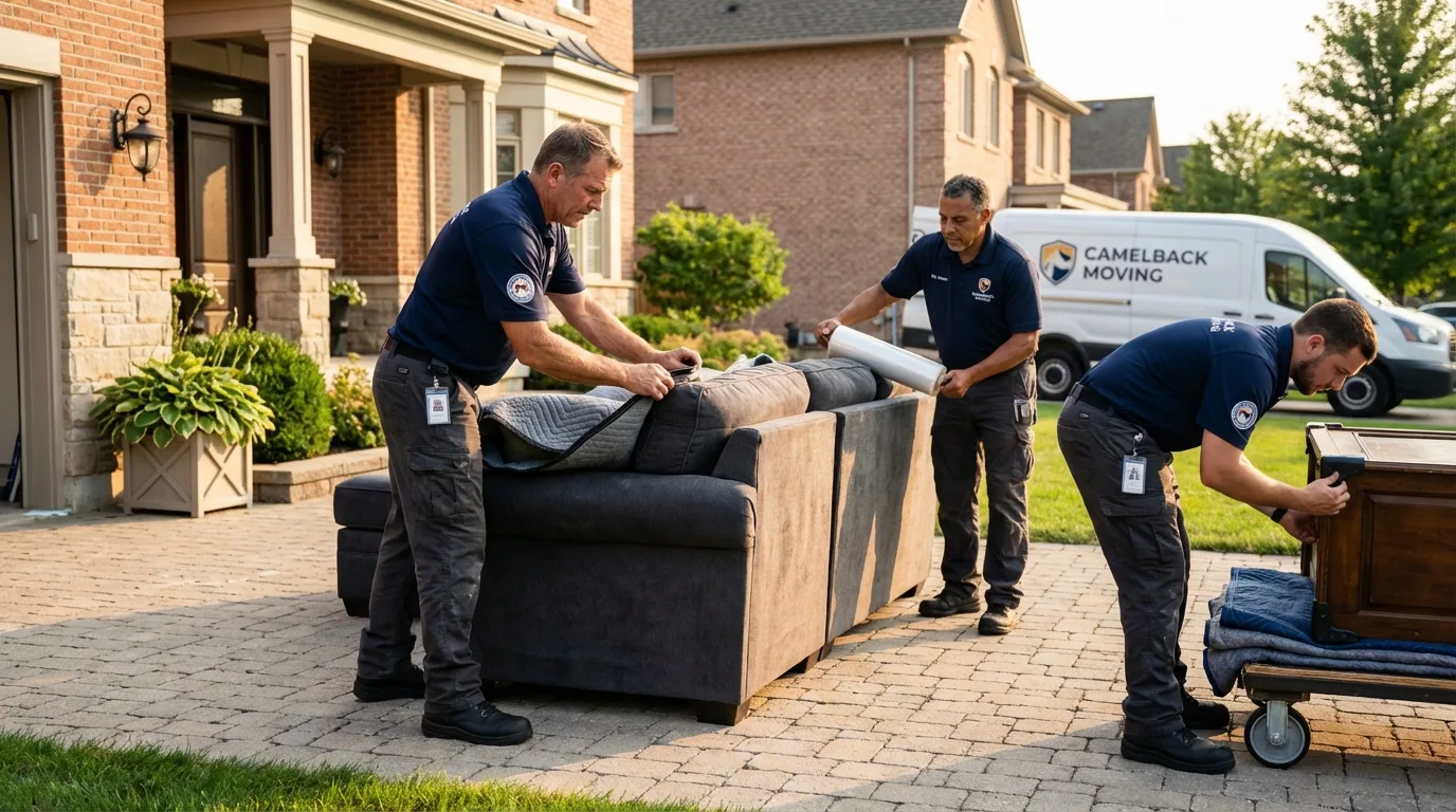 Large estate moving crew wrapping furniture in Westport, CT