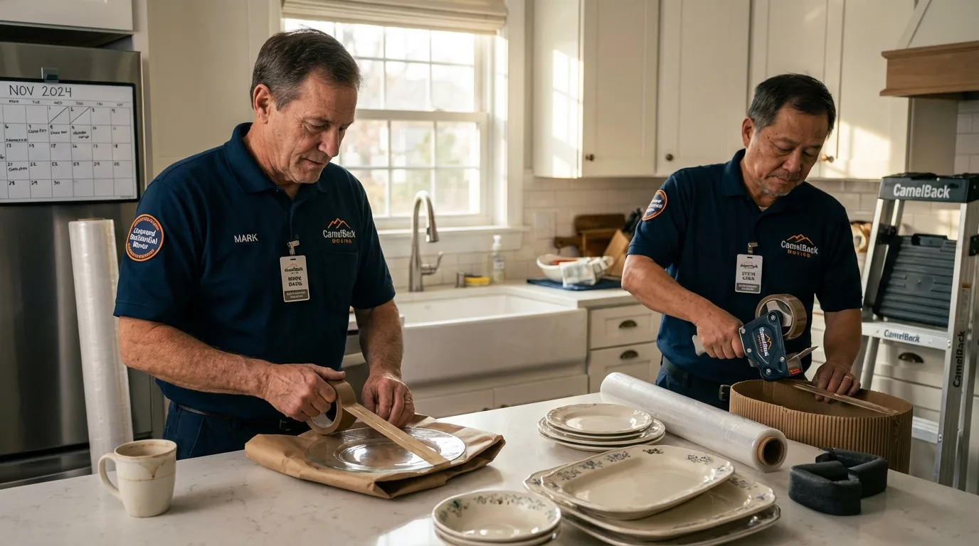 Professional crew packing kitchen dishware in Westport, CT